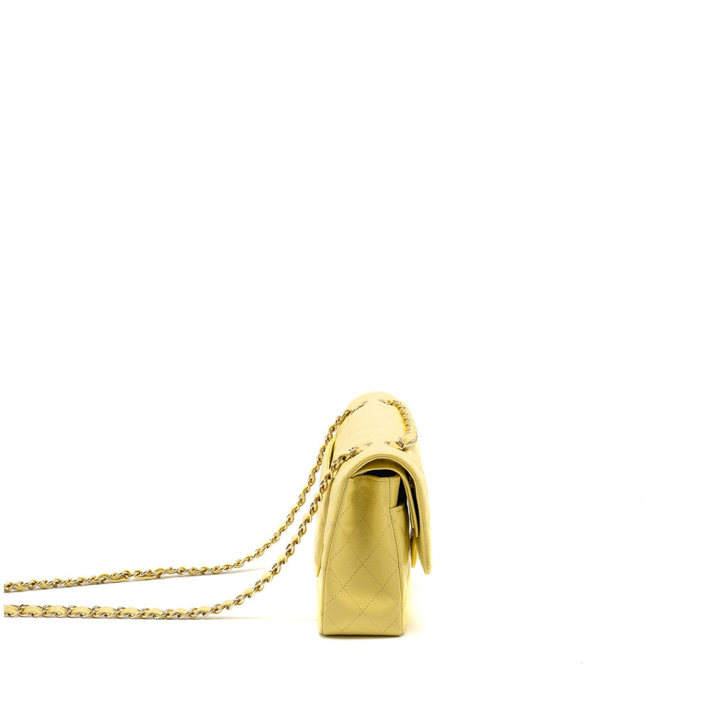 Chanel Medium Classic Double flap bag caviar light yellow LGHW