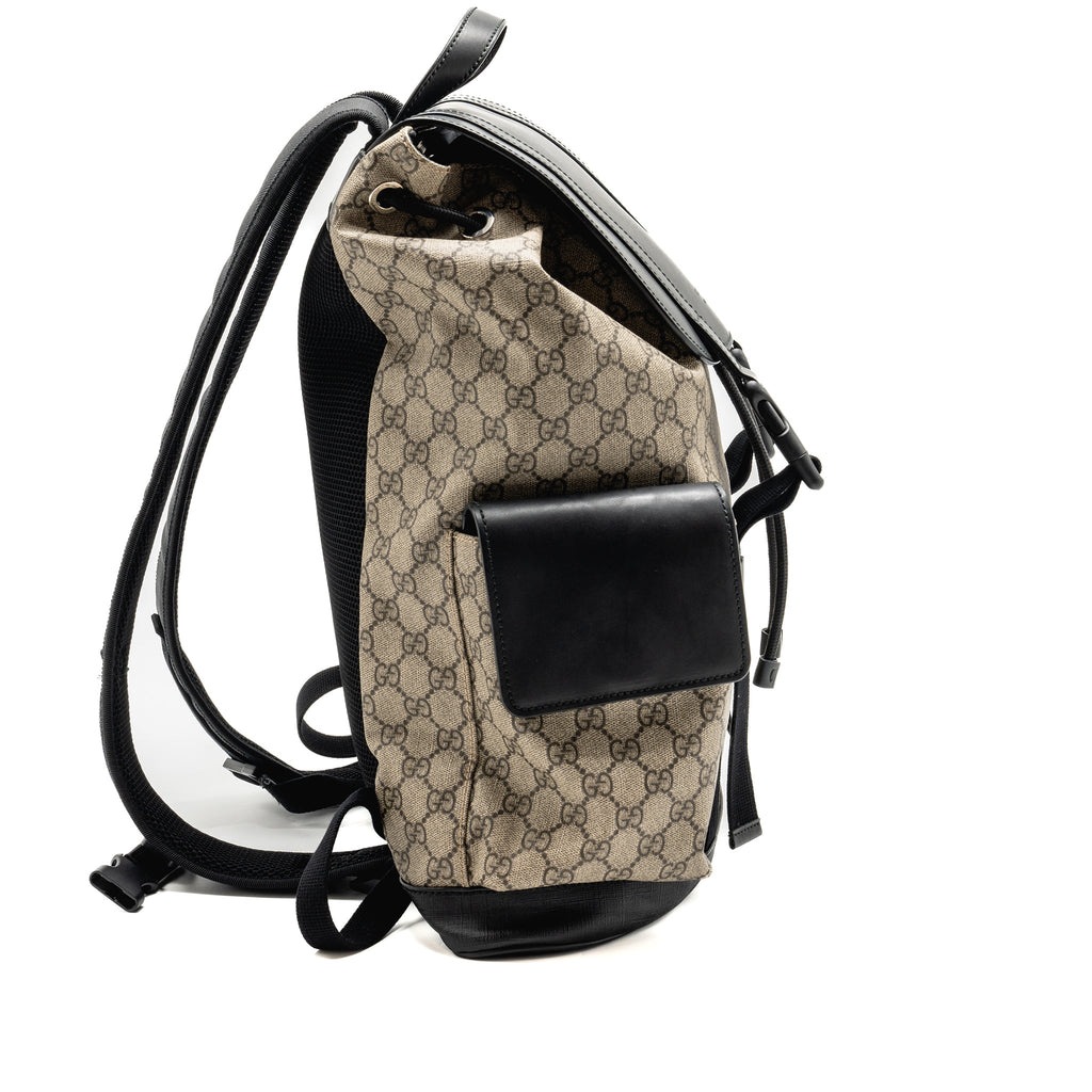 Gucci Soft Double Buckle Backpack GG Supreme Canvas SHW