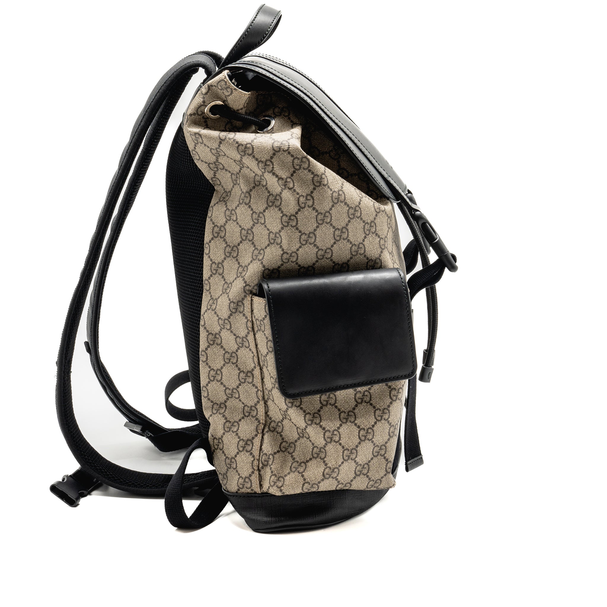 Gucci Soft Double Buckle Backpack GG Supreme Canvas SHW