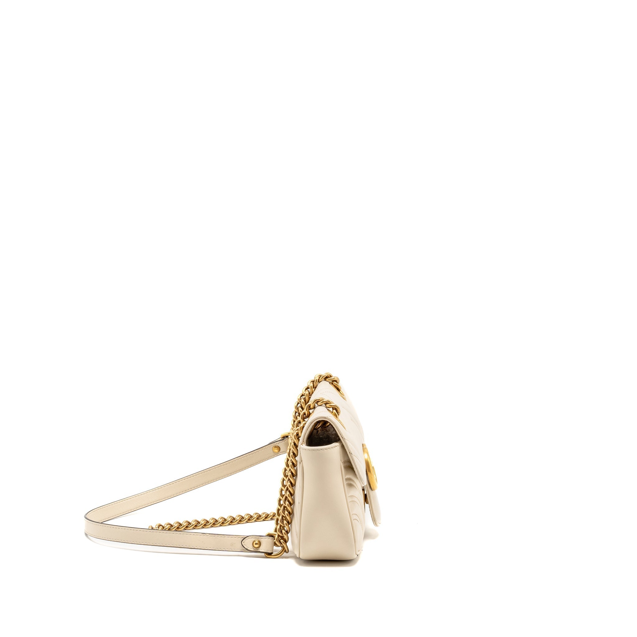 Gucci Mini GG Marmont Shoulder Bag Calfskin White GHW