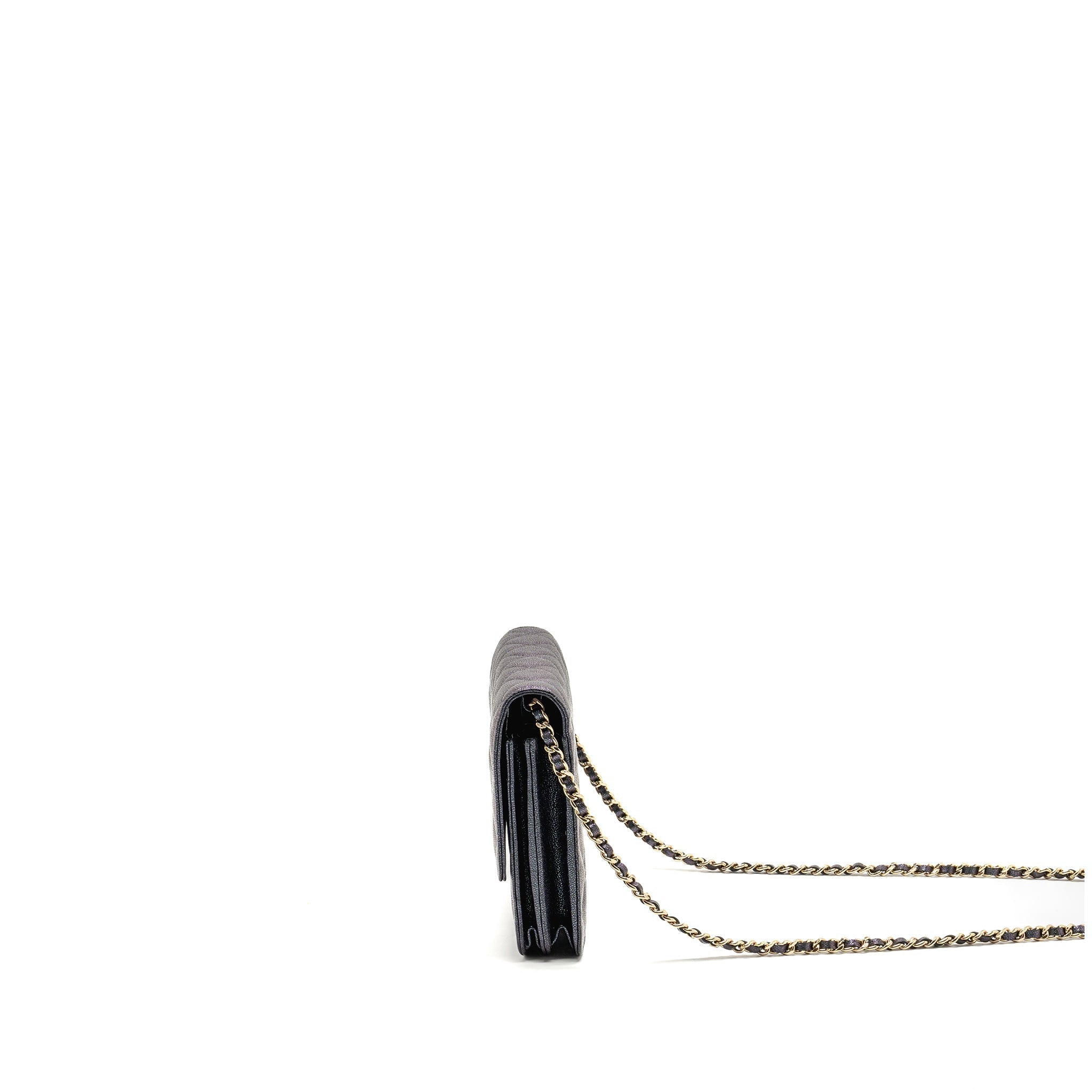 Chanel Quilted square wallet with Chain caviar iridescent black LGHW