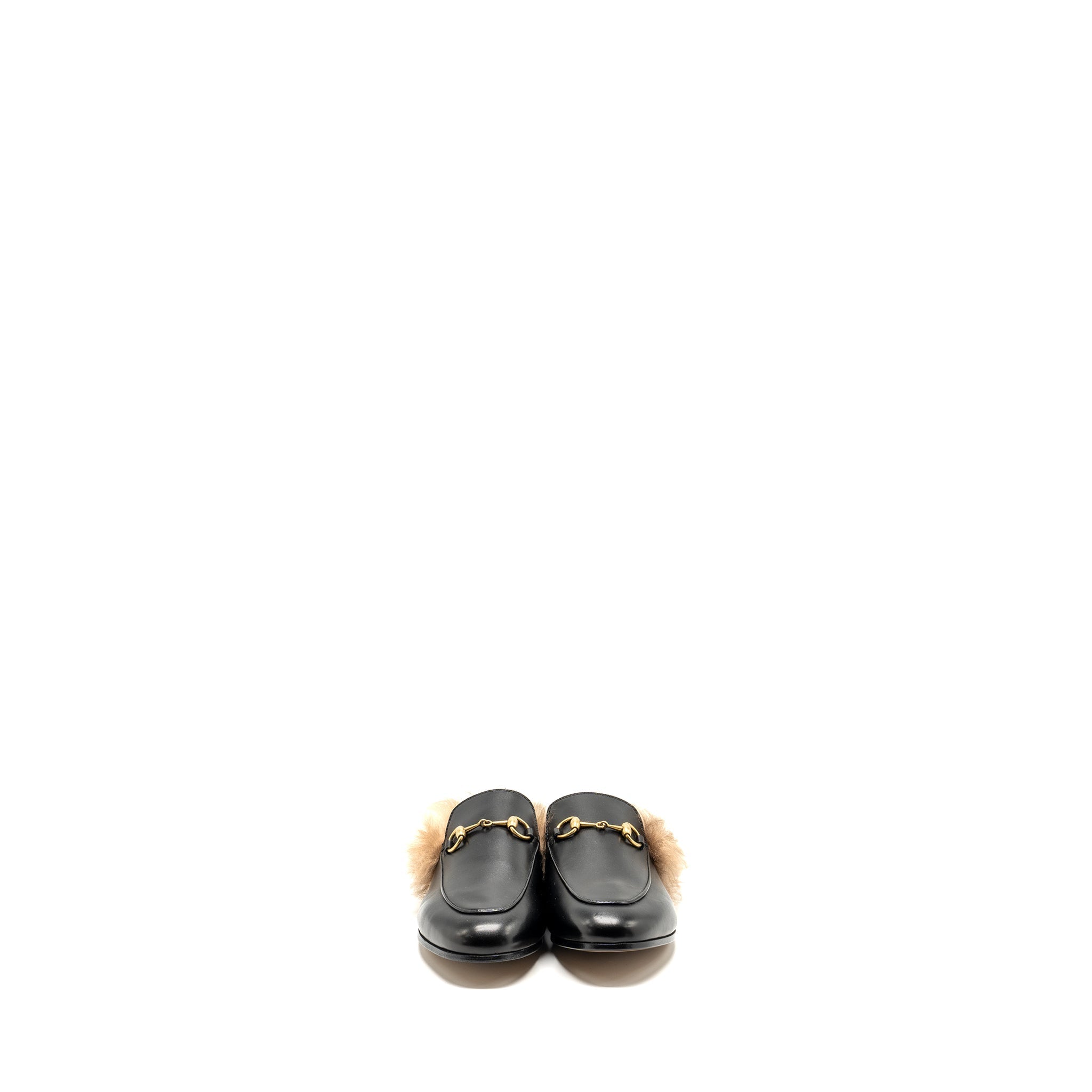 Gucci Size 37 Horsebit Princetown Fur Slipper Leather Black GHW