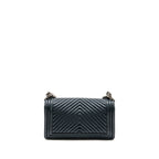 Chanel Medium Boy Bag Chevron Lambskin Dark Blue SHW