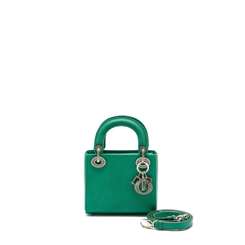 Dior mini lady dior lizard green with crystal buckle SHW