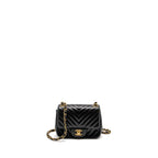 Chanel Mini Square Chevron Flap Bag Lambskin Black GHW