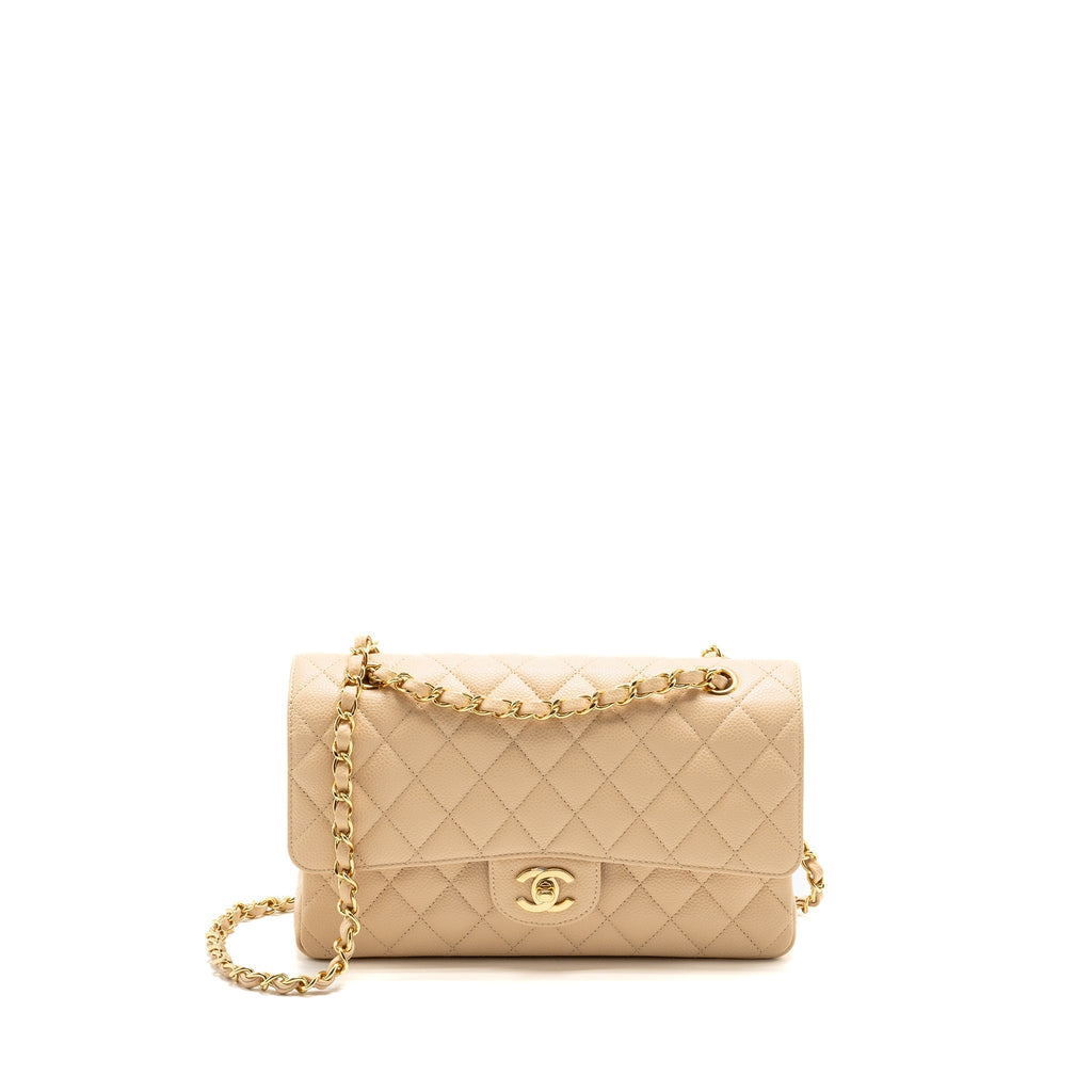 Chanel Medium Classic Double flap Caviar Beige GHW