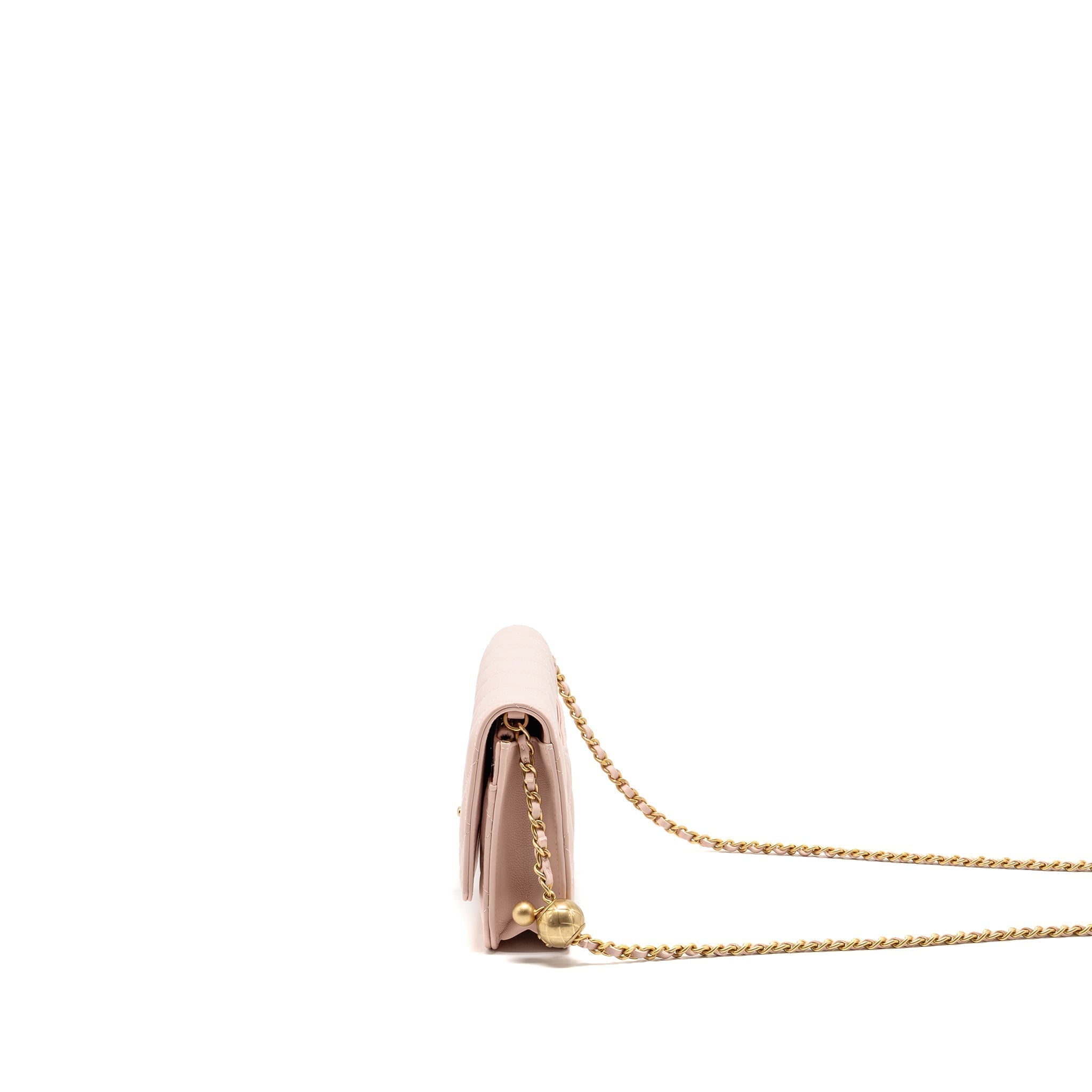Chanel Pearl crush wallet on chain lambskin light pink GHW (Microchip)