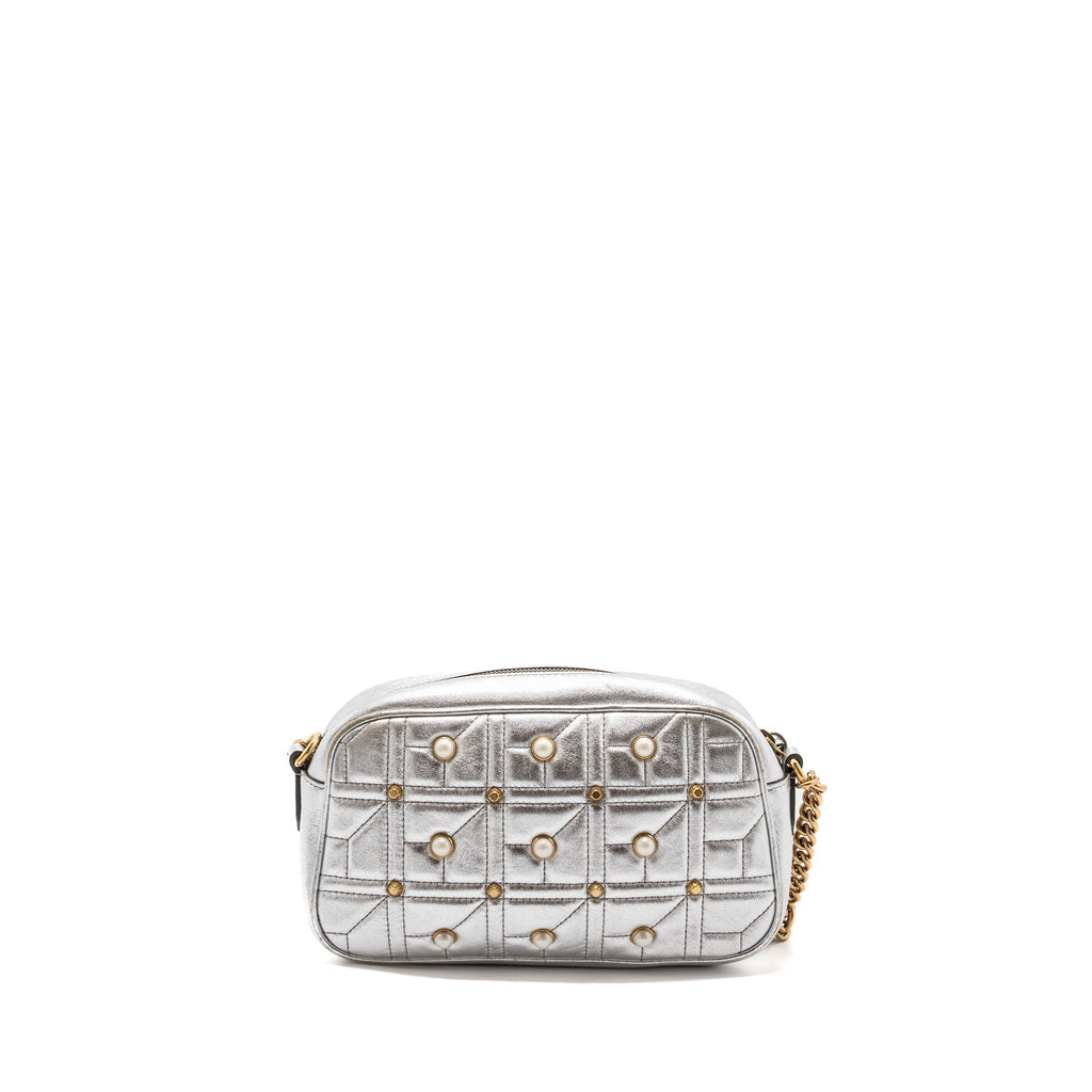Gucci GG Marmont Camera Bag With Pearl Leather Silver GHW