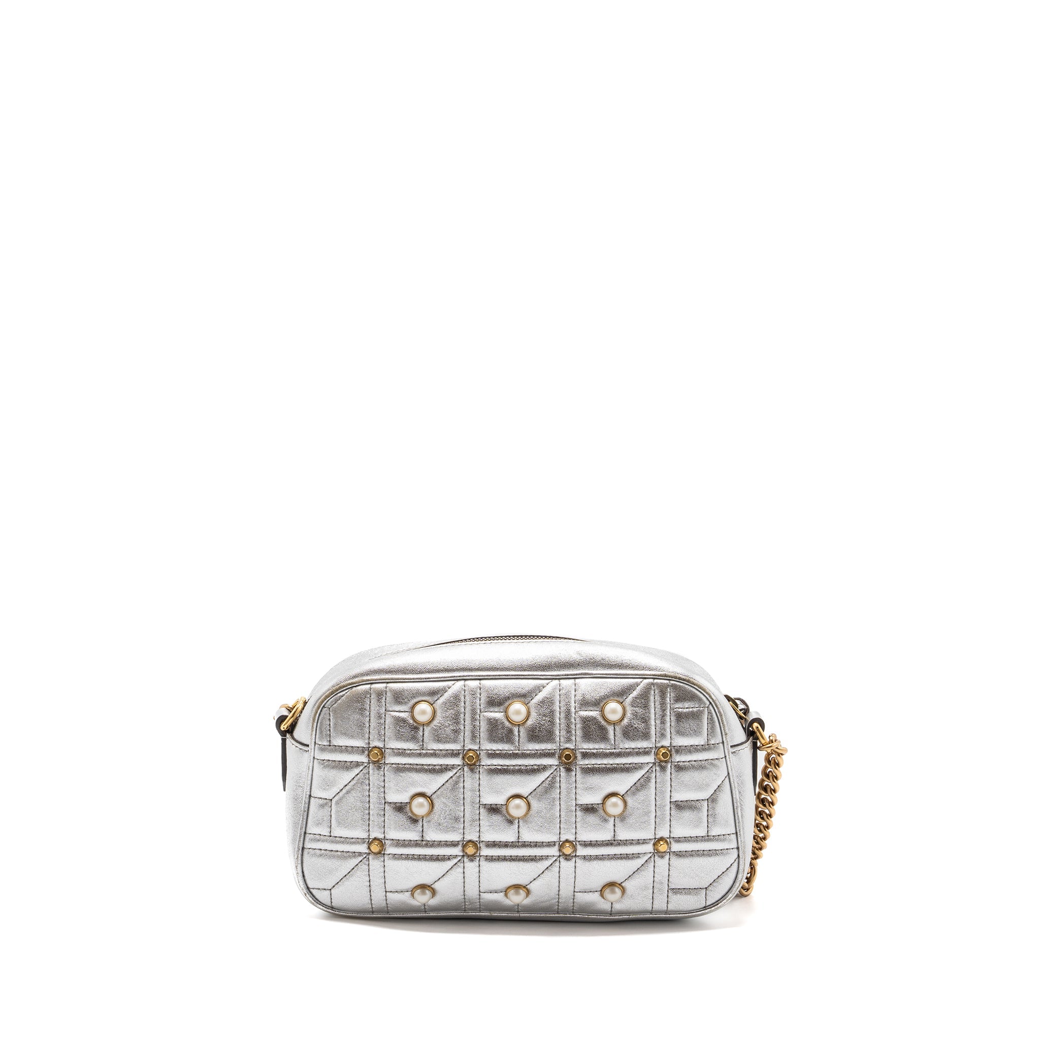 Gucci GG Marmont Camera Bag With Pearl Leather Silver GHW