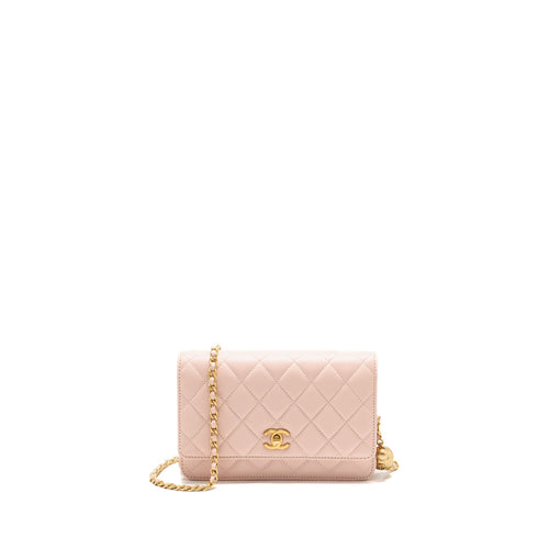 Chanel Pearl crush wallet on chain lambskin light pink GHW (Microchip)