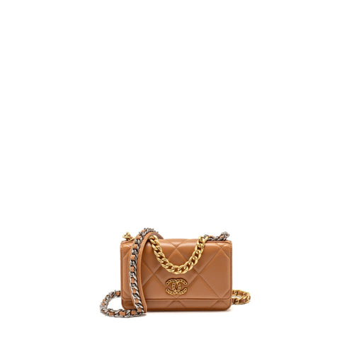 Chanel 19 Wallet on Chain Lambskin Dark Beige Multicolour Hardware (Microchip)
