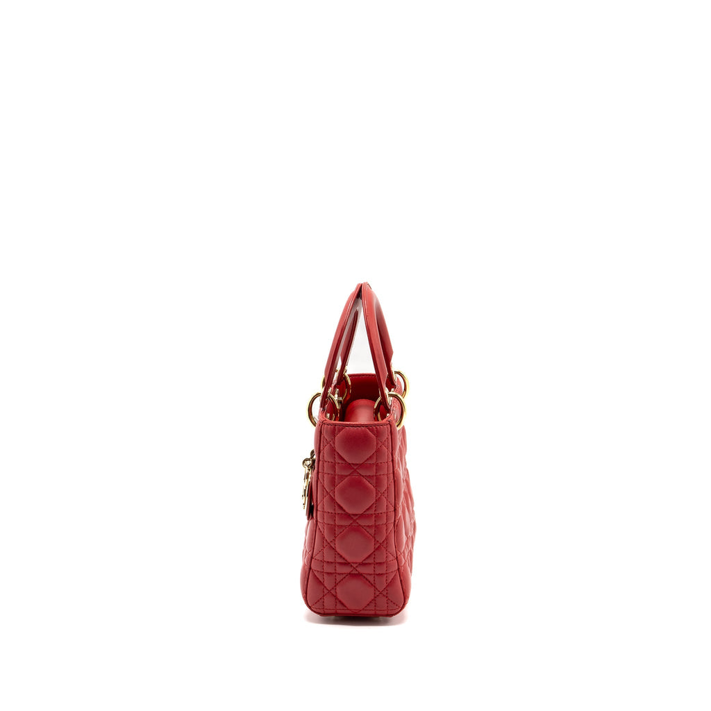 Dior small lady dior lambskin red with GHW