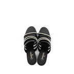 Chanel Size 37 leather/pearl sandals Black