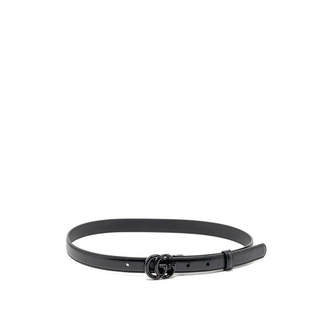 Gucci Size 75 GG Marmont 20MM Thin Belt Black Leather Black Hardware