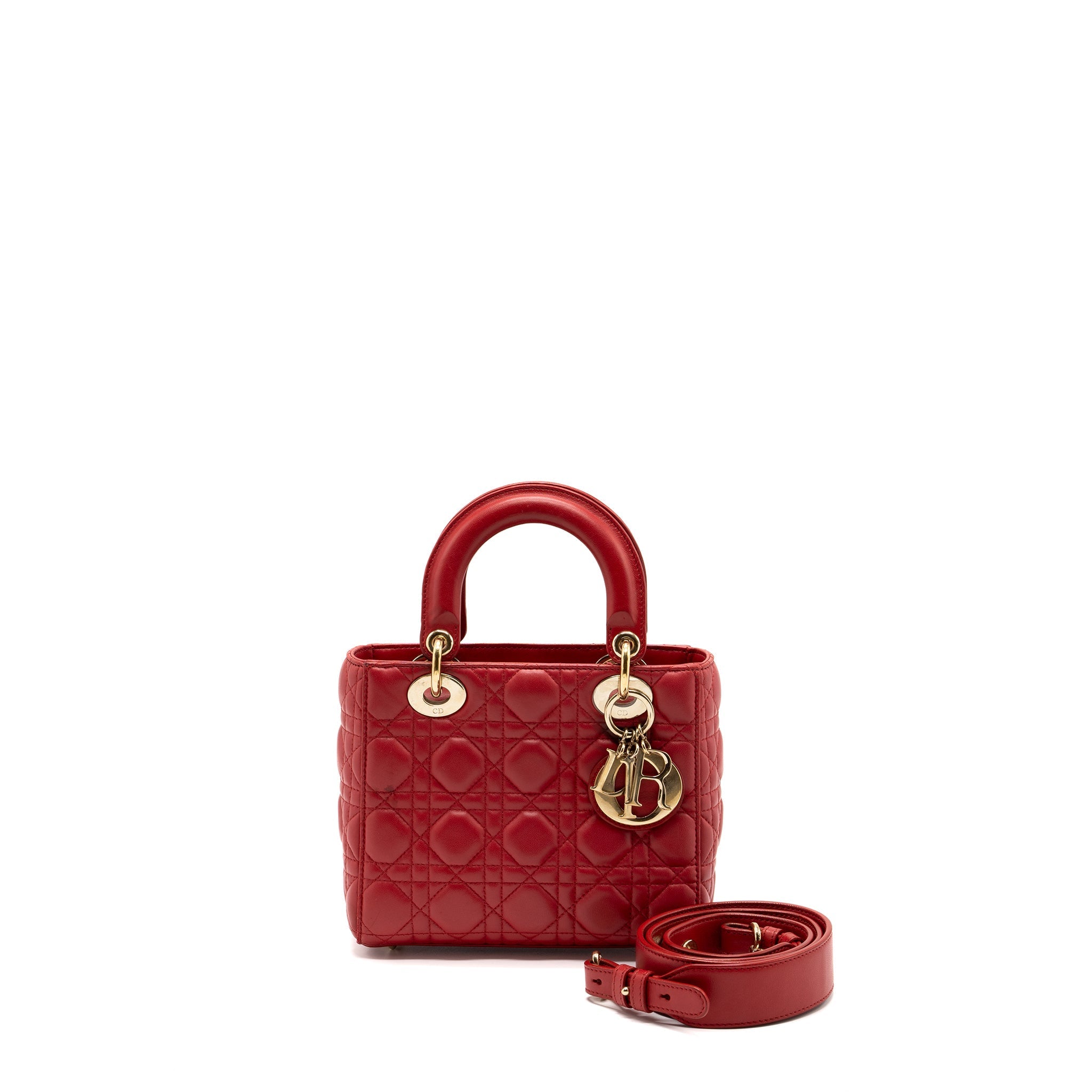 Dior small lady dior lambskin red with GHW