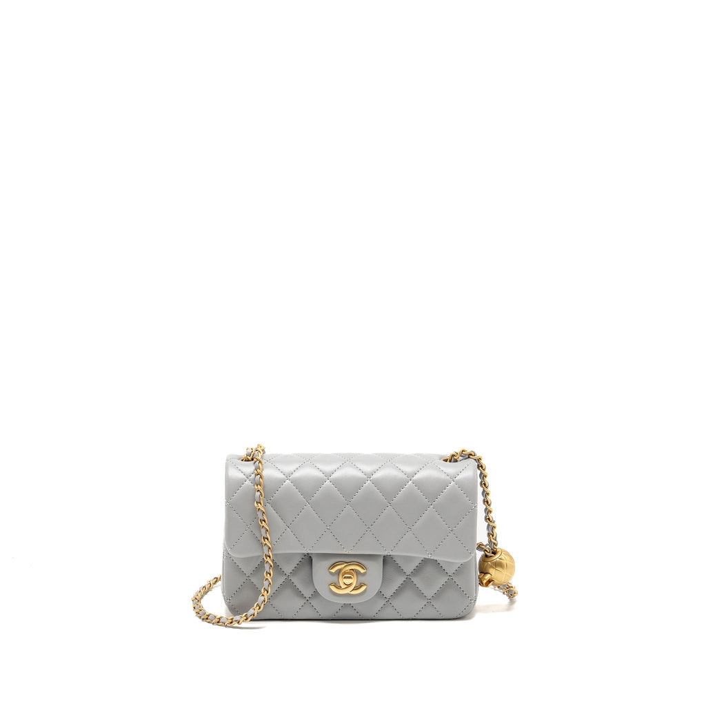 Chanel Pearl Crush Mini rectangular flap bag lambskin grey GHW (microchip)