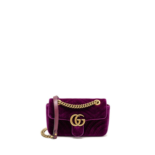 Gucci Mini GG Marmont Shoulder Bag Velvet Hot Pink GHW