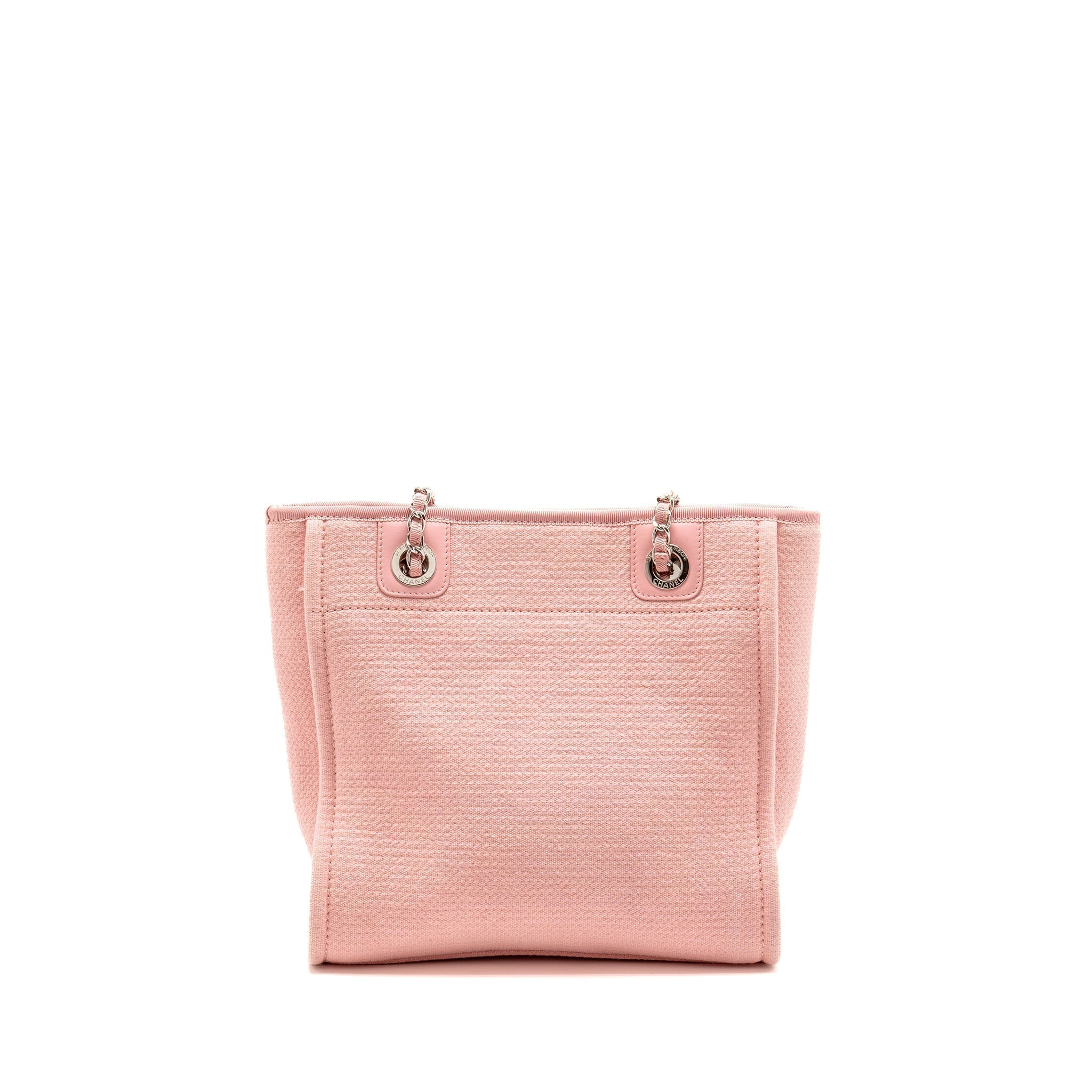 CHANEL DEAUVILLE PM TOTE BAG CANVAS PINK SHW (MICROCHIP)