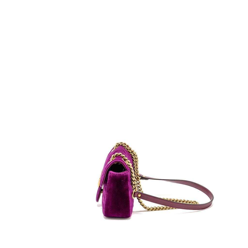 Gucci Mini GG Marmont Shoulder Bag Velvet Hot Pink GHW