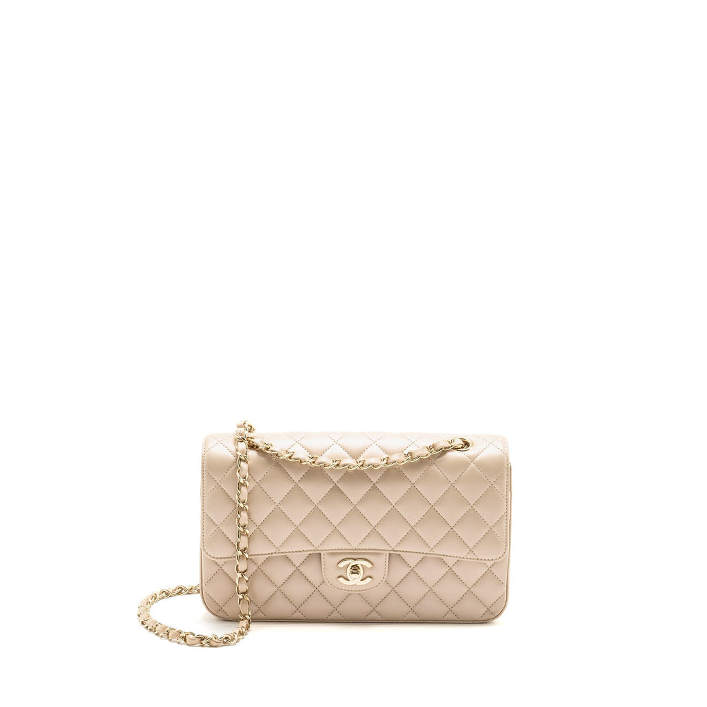 Chanel Medium Classic Double Flap Bag Lambskin Iridescent Ivory LGHW