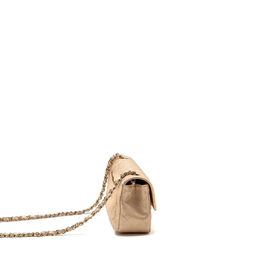Chanel Mini Rectangular flap bag lambskin metallic gold LGHW