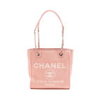 CHANEL DEAUVILLE PM TOTE BAG CANVAS PINK SHW (MICROCHIP)