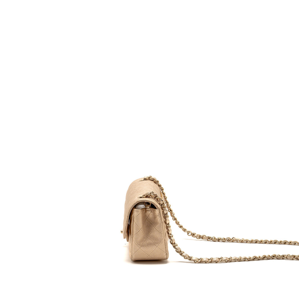 Chanel Mini Rectangular flap bag lambskin metallic gold LGHW
