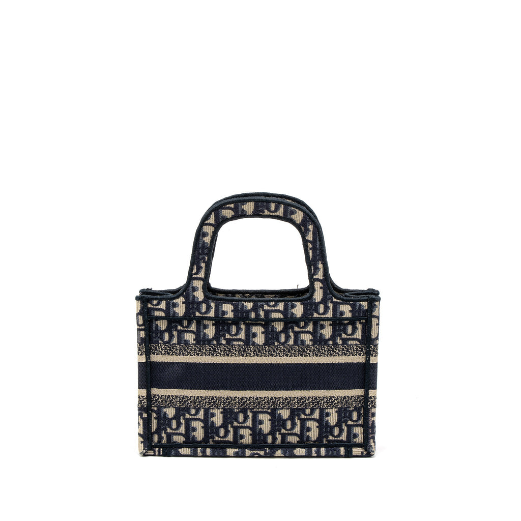 Dior Mini book Tote Blue Oblique Embroidery