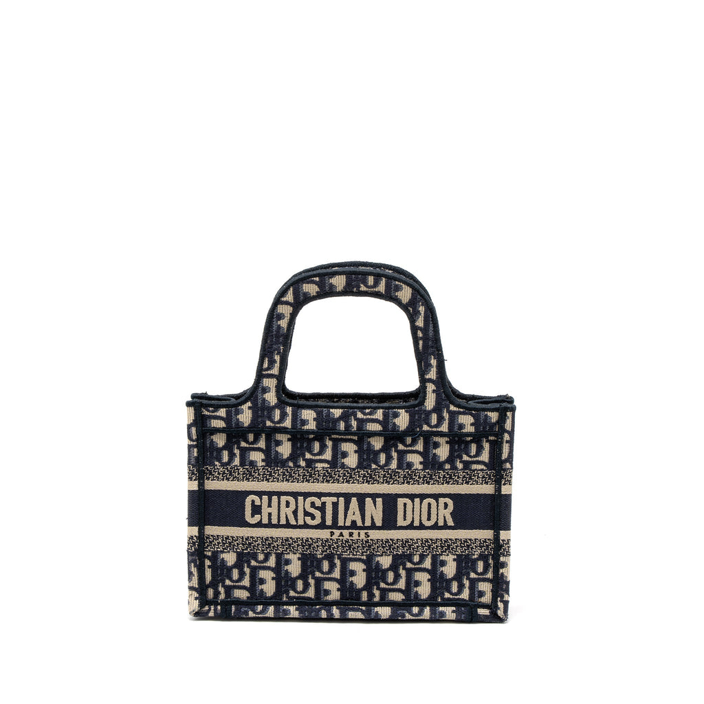 Dior Mini book Tote Blue Oblique Embroidery