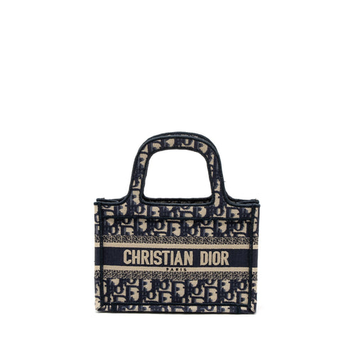 Dior Mini book Tote Blue Oblique Embroidery