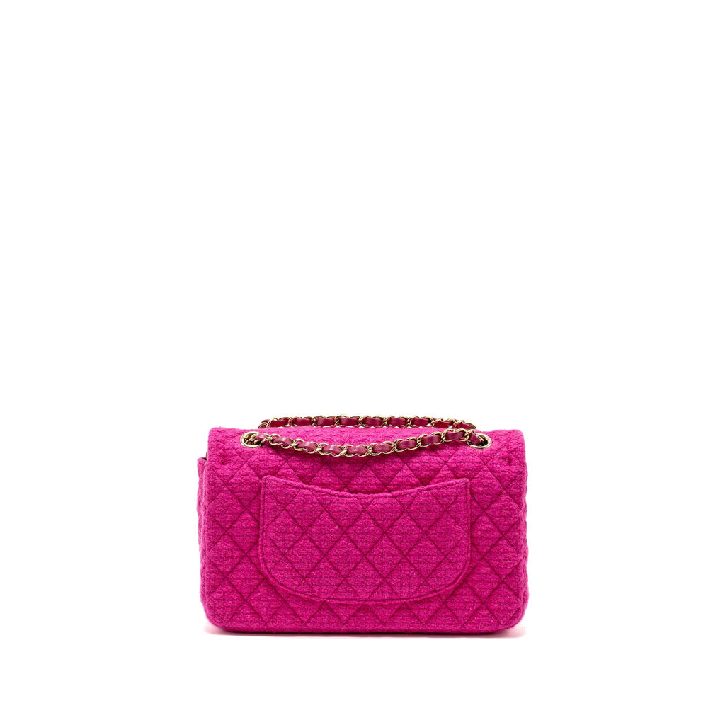 Chanel Medium Classic Double Flap Bag Tweed Pink LGHW (Microchip)