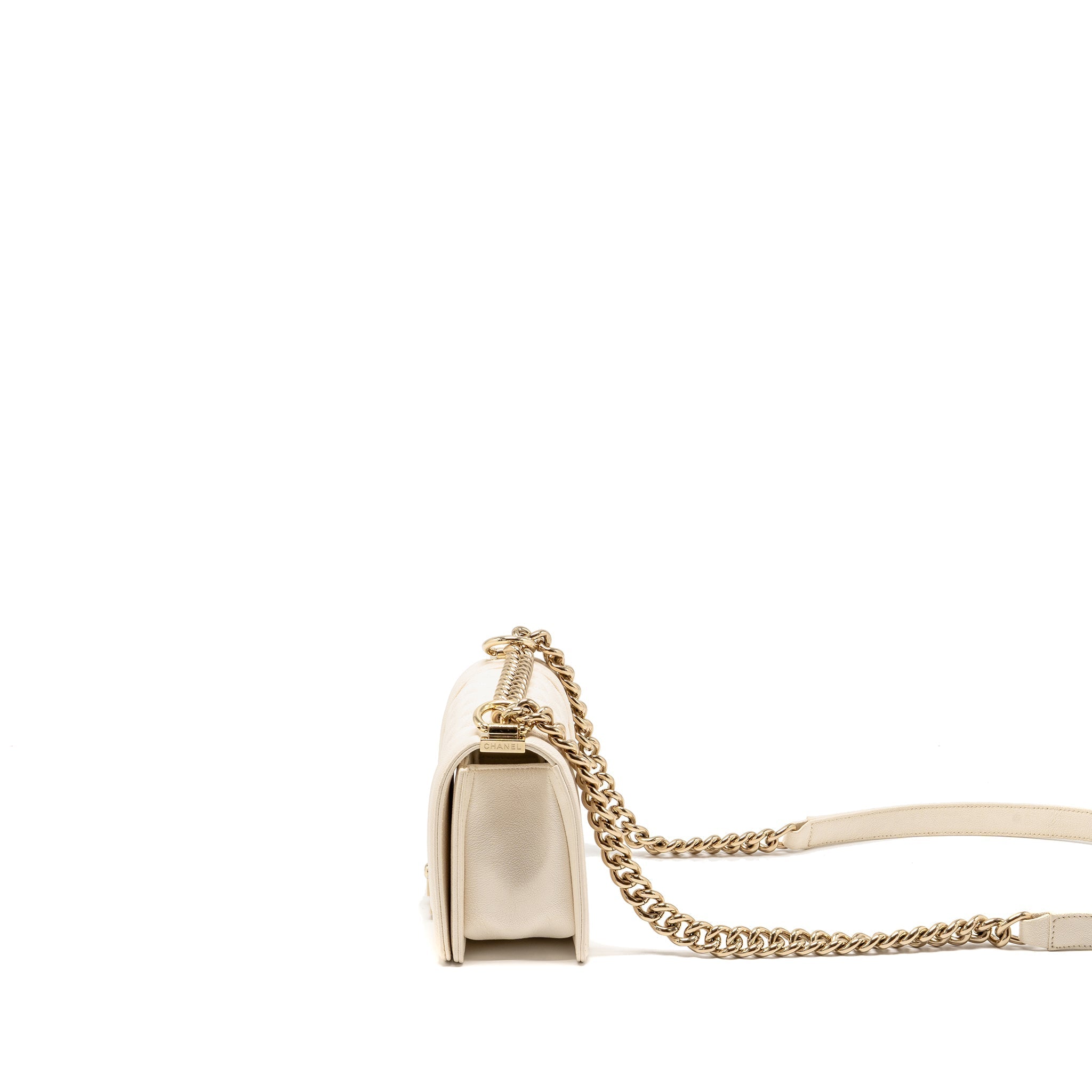 Chanel Small boy bag caviar white LGHW