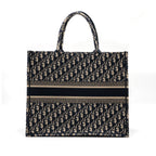 DIOR large book tote ecru and blue Dior oblique embroidery