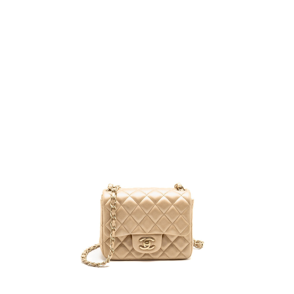 Chanel Mini Square flap Bag Lambskin Gold GHW