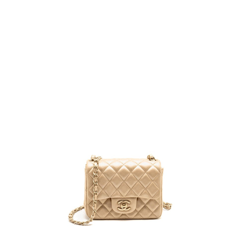 Chanel Mini Square flap Bag Lambskin Gold GHW