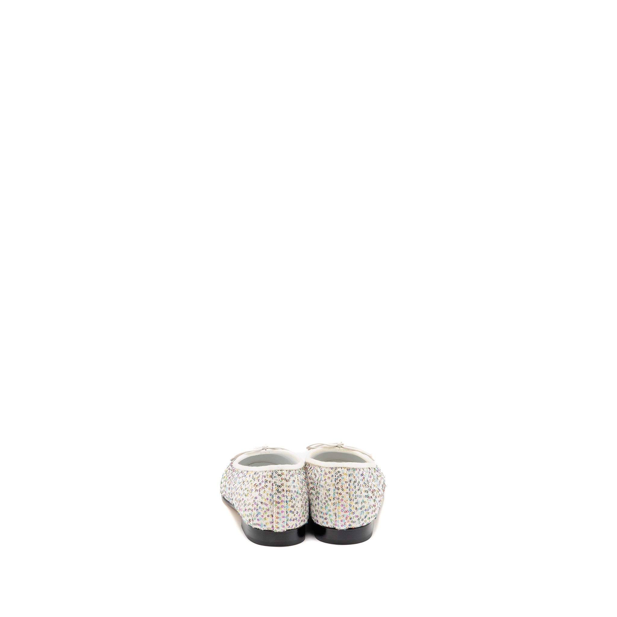 Chanel Size 37.5 23C Ballerinas Flat Shoes Glittered Fabric/Grosgrain White/Multicolour/Black