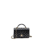 CHANEL Top Handle Mini Rectangular Flap Bag Lambskin Black LGHW (Microchip)