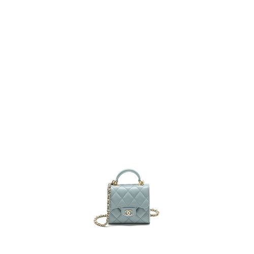 Chanel Top Handle Mini Flap Bag Lambskin Light BLUE LGHW