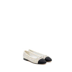Chanel Size 37.5 23C Ballerinas Flat Shoes Glittered Fabric/Grosgrain White/Multicolour/Black