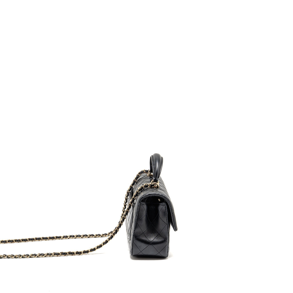 CHANEL Top Handle Mini Rectangular Flap Bag Lambskin Black LGHW (Microchip)
