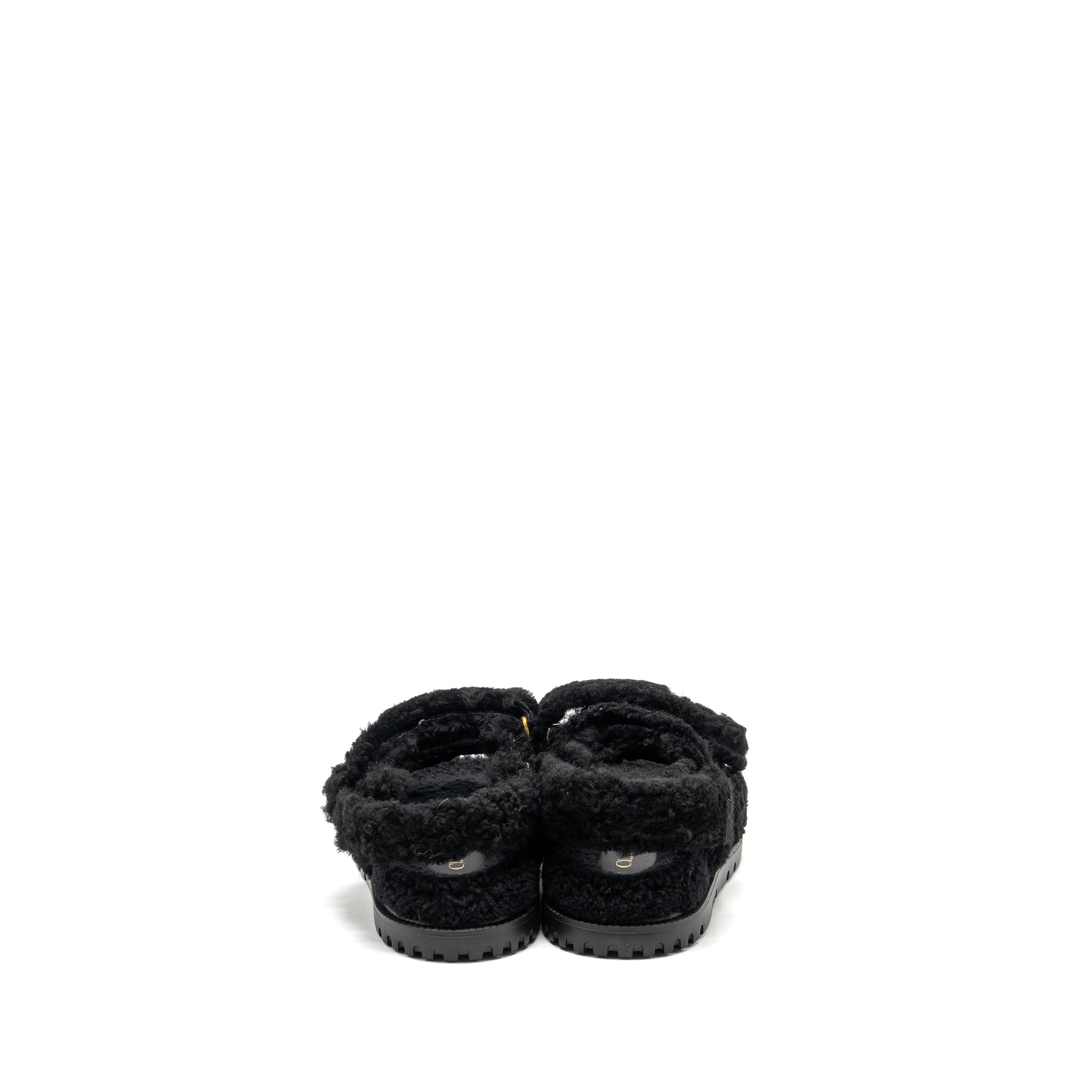 Dior Size 37 Dioract Sandal Shearling/Sheepskin Black GHW