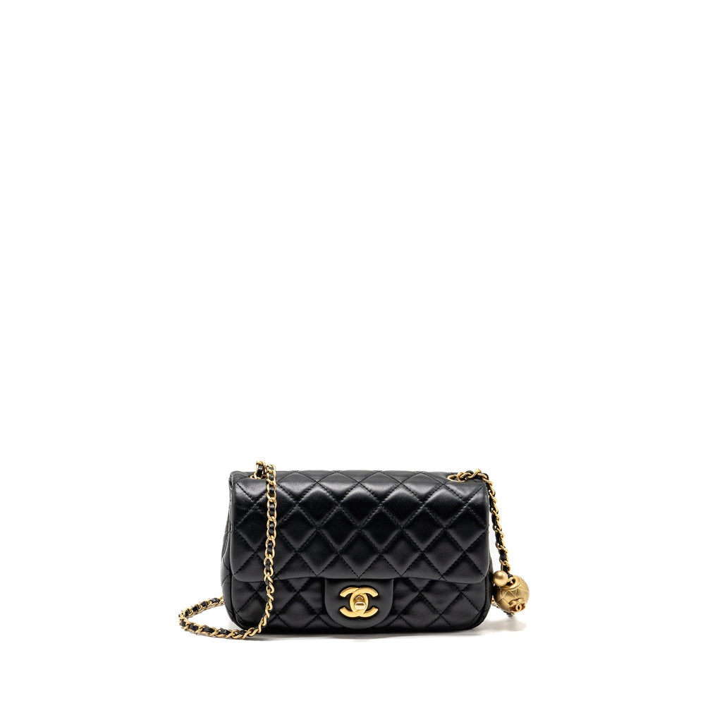 Chanel Pearl Crush Mini Rectangular Flap Bag Lambskin Black GHW (microchip)