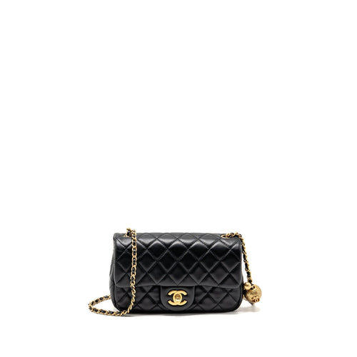 Chanel Pearl Crush Mini Rectangular Flap Bag Lambskin Black GHW (microchip)