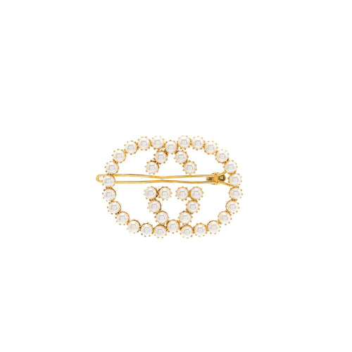 GUCCI GG LOGO Hair clip Pearl GHW