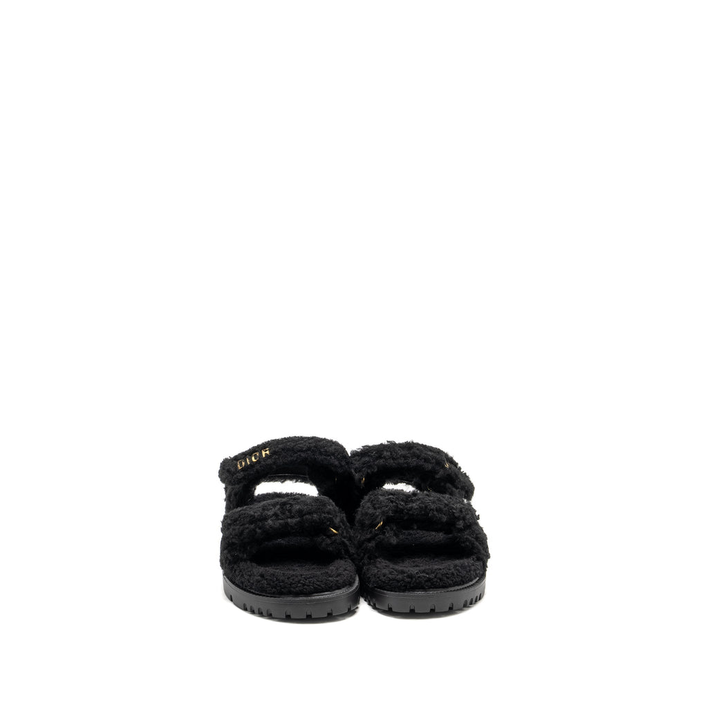 Dior Size 37 Dioract Sandal Shearling/Sheepskin Black GHW