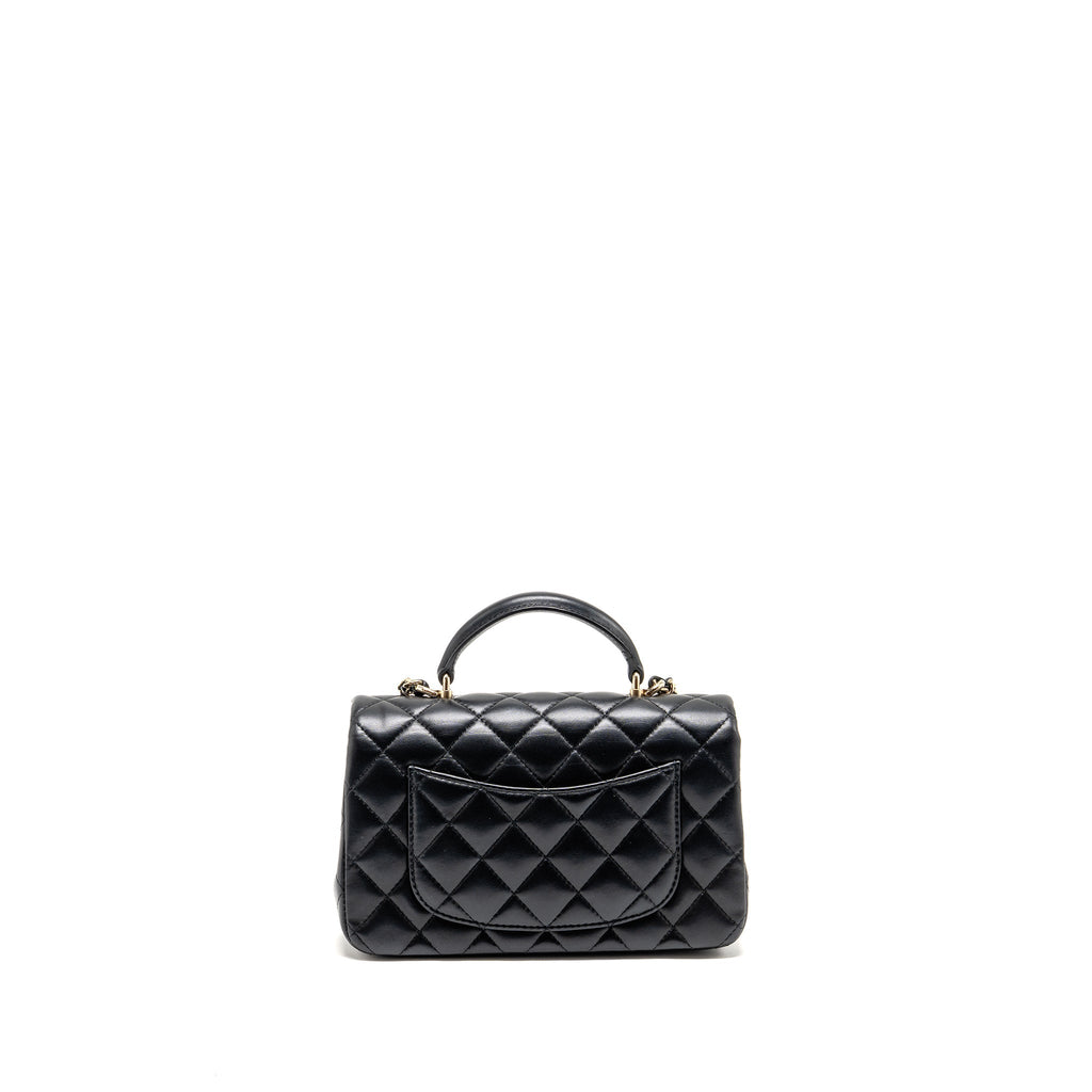CHANEL Top Handle Mini Rectangular Flap Bag Lambskin Black LGHW (Microchip)