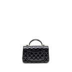 CHANEL Top Handle Mini Rectangular Flap Bag Lambskin Black LGHW (Microchip)