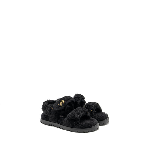 Dior Size 37 Dioract Sandal Shearling/Sheepskin Black GHW