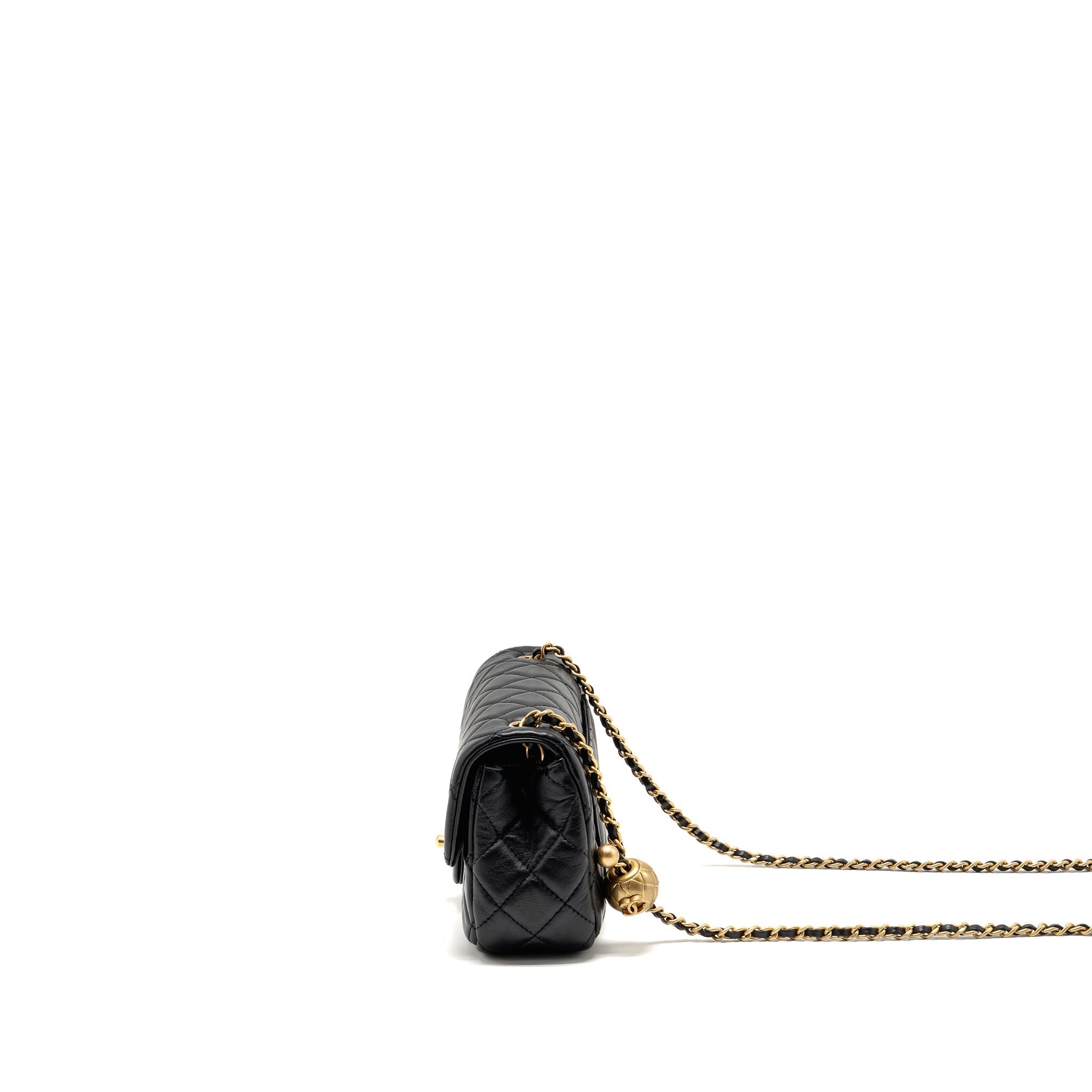 Chanel Pearl Crush Mini Rectangular Flap Bag Lambskin Black GHW (microchip)