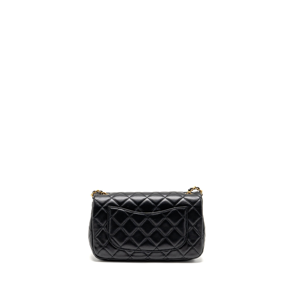 Chanel Pearl Crush Mini Rectangular Flap Bag Lambskin Black GHW (microchip)